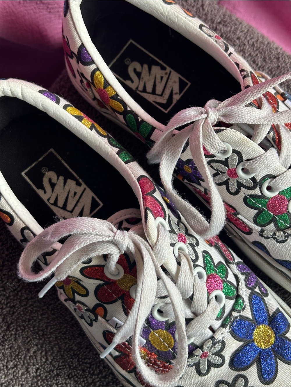 Vans Sparkly Multicoloured Flower Design Low Top Shoes - Picture 2 of 6